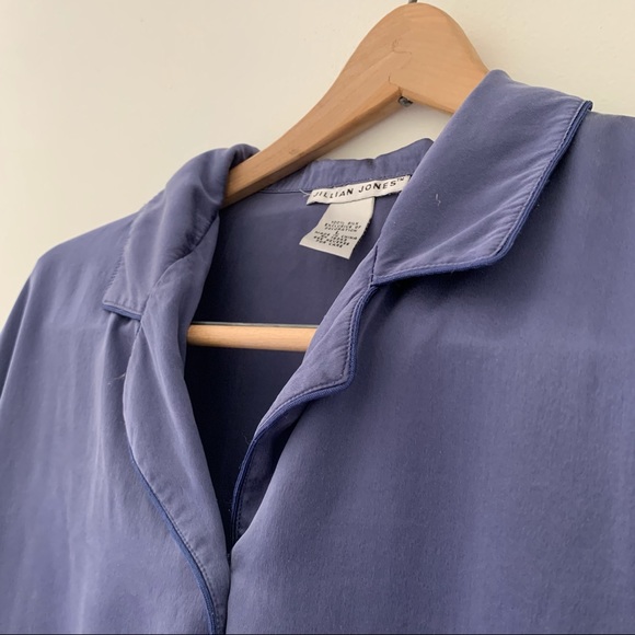 100% Silk Blue Button Down Jillian Jones Sleep Top Sz L - Picture 5 of 12